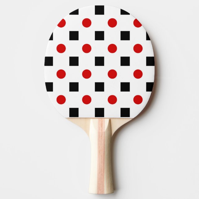 Black Squares Red Polka Dots Pattern White BG Ping Pong Paddle (Front)