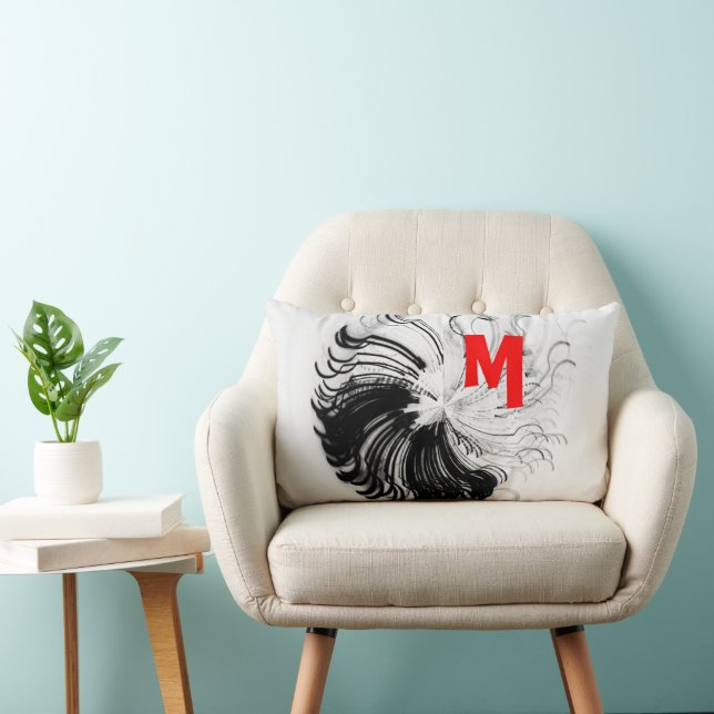 Black Squiggle Monogram Lumbar Pillow (Chair)