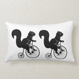 Black Squirrel Rider on Old Bike Lumbar Pillow