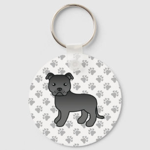 Black Staffordshire Bull Terrier Cute Cartoon Dog Keychain