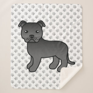 Black Staffordshire Bull Terrier Cute Cartoon Dog Sherpa Blanket