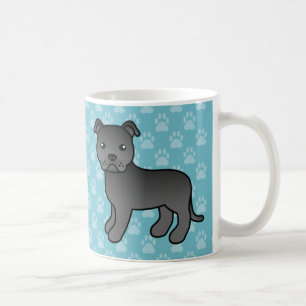 Black Staffordshire Bull Terrier Dog On Blue Coffee Mug