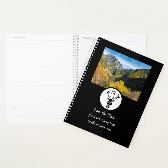 Black Stag Silhouette Monogram Photo Planner (Display)