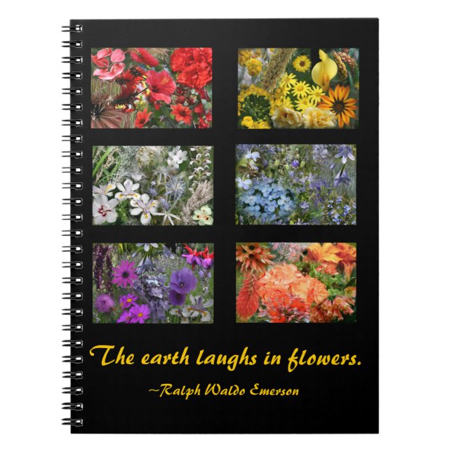 Black Stained Glass Window Flower Garden Notebook (Front)