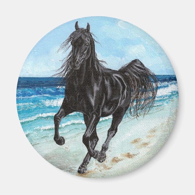 Black Stallion Arabian horse round magnet (Front)
