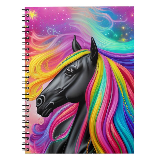 Black Stallion Colourful Mane  Notebook (Front)