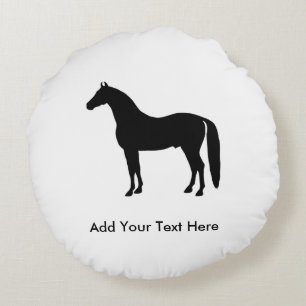 Black Stallion Elegant Horse Silhouette Drawing Round Pillow