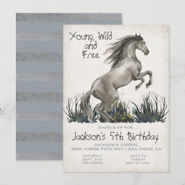 Black Stallion Horse Anniversaire Fête Invitation (Devant / Derrière)