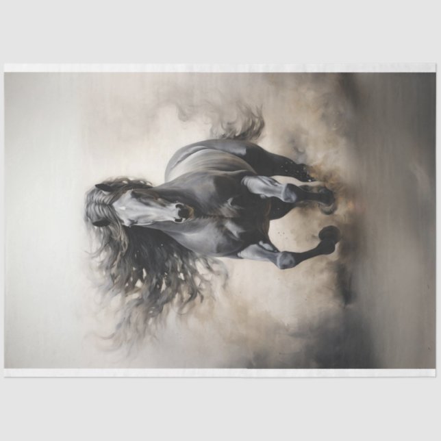 Black Stallion Horse Running Decoupage  Tissue Paper (Front)