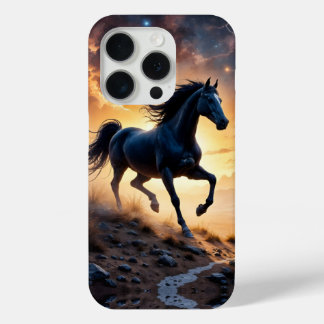 Black Stallion in Desert  iPhone 15 Pro Case