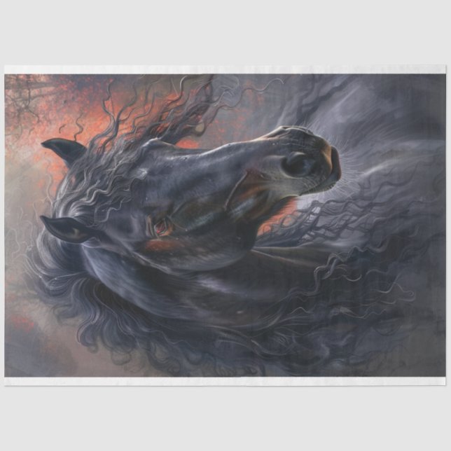 Black Stallion Mystic Horse Decoupage Tissue Paper (Front)