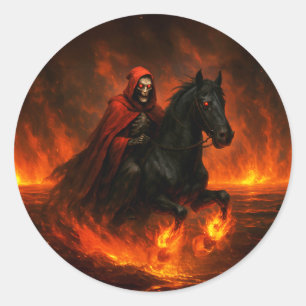 Black Stallion Running Through Orange Mist Classic Round Sticker