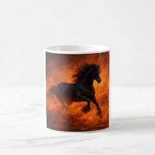 Black Stallion Running Through Orange Mist Coffee Mug