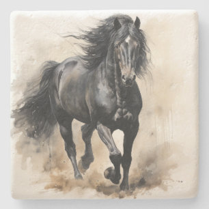 Black Stallion Watercolor Stone Coasters