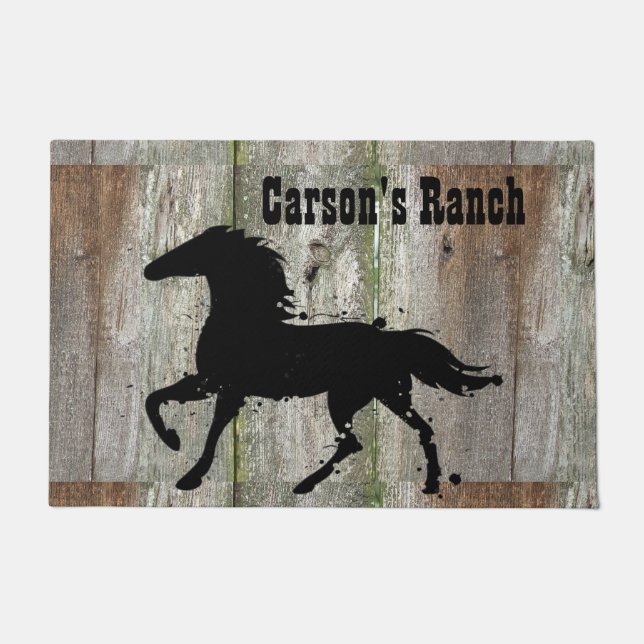 Black Stallion, Wild Horse Silhouette, Custom Doormat (Front)