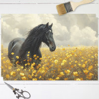 Black Stallion with Yellow Wildflowers Decoupage