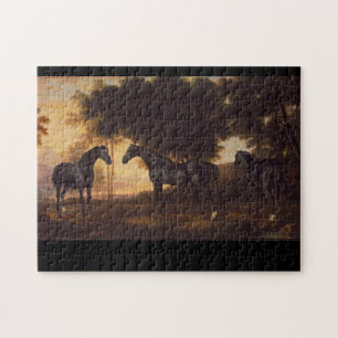 Black Stallions Vintage Painting by George Stubbs Jigsaw Puzzle
