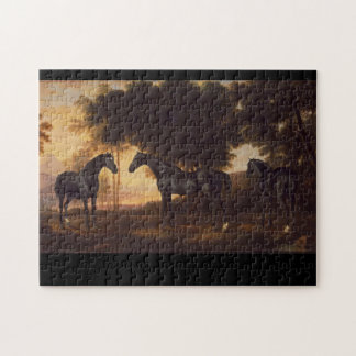 Black Stallions Vintage Painting by George Stubbs Jigsaw Puzzle