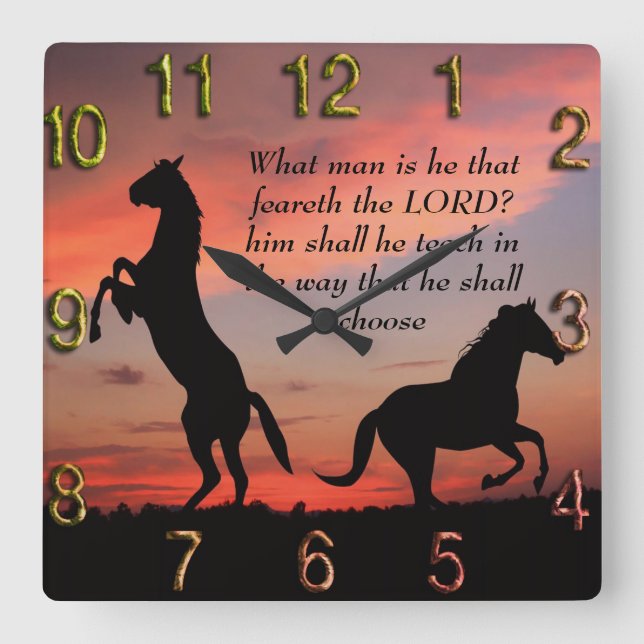 Black Stallone silhouette Square Wall Clock (Front)