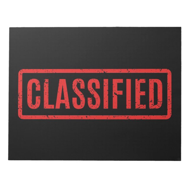 Black Stamped Classified Notepad (Front)