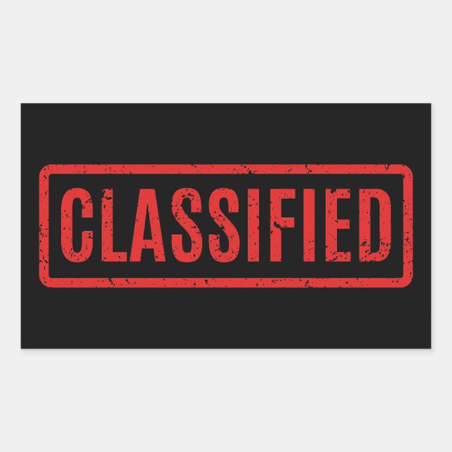 Black Stamped Classified Rectangular Sticker (Front)