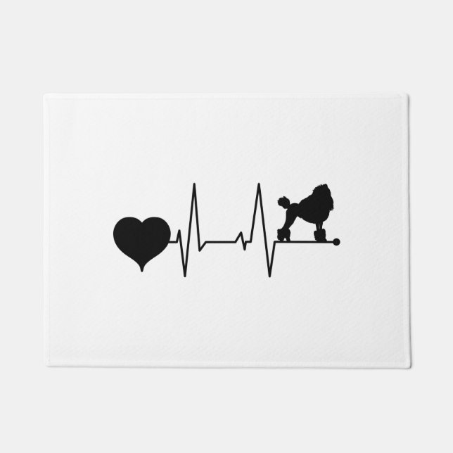 Black Standard Poodle Heartbeat Doormat (Front)