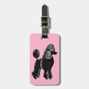 Black Standard Poodle with Pink Luggage Tag