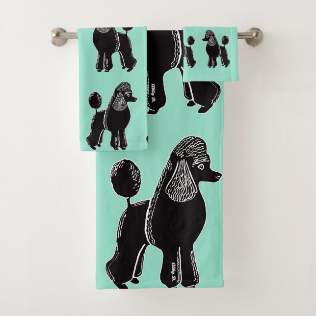 Black Standard Poodles Mint Towel Set (Insitu)