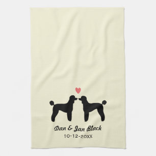 Black Standard Poodles with Heart and Text Kitchen Towel