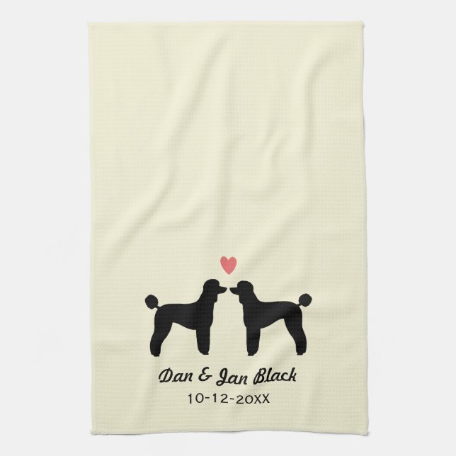 Black Standard Poodles with Heart and Text Kitchen Towel (Vertical)