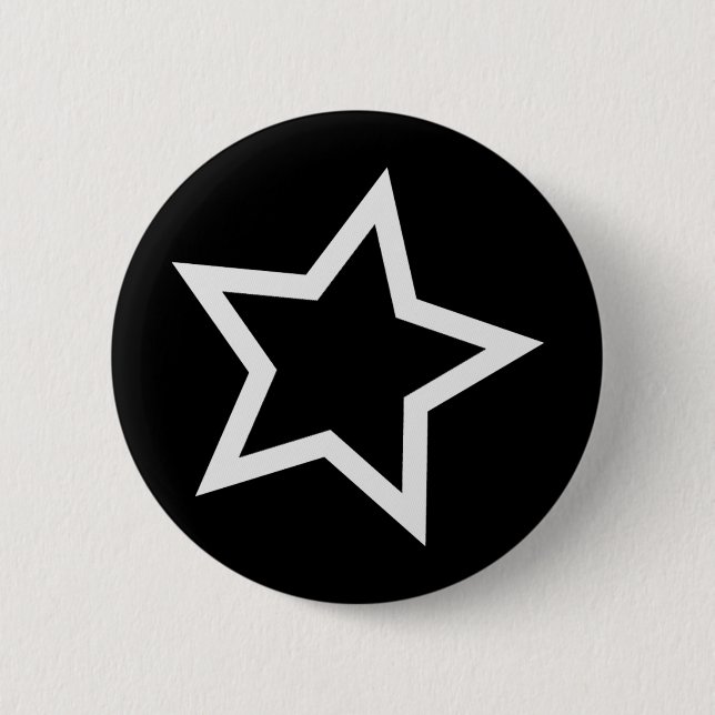Black Star Bold White Outline 2 Inch Round Button (Front)