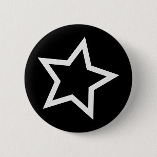 Black Star Bold White Outline 2 Inch Round Button