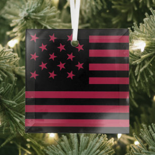 Black Star-Spangled Banner America Flag Glass Ornament
