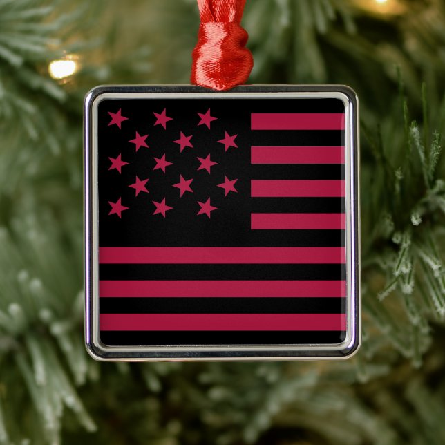 Black Star-Spangled Banner America Flag Metal Ornament (Tree)