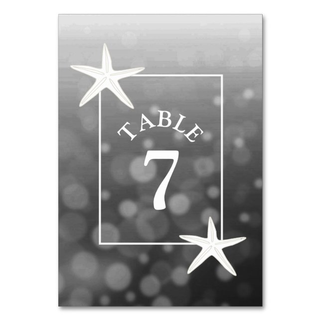 Black Starfish Beach Wedding Carte Numéro de table (Par défaut)