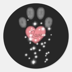Black Starlight Pink Heart Dog Paw Print Pet Name Classic Round Sticker