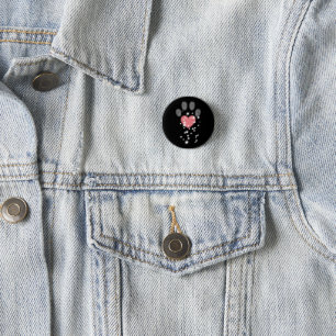 Black Starlight Pink Heart Paw Print Dog 1 Inch Round Button