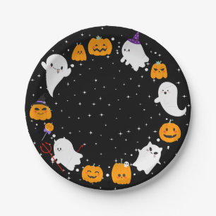 Black Starry Night with Ghosts Halloween  Paper Plate