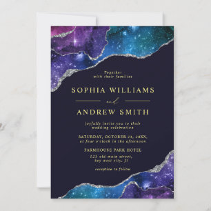 Black & Stars Faire-part de mariage Blue Gold
