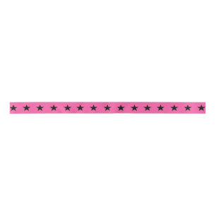 Black Stars on Bright Pink Patterned Satin Ribbon