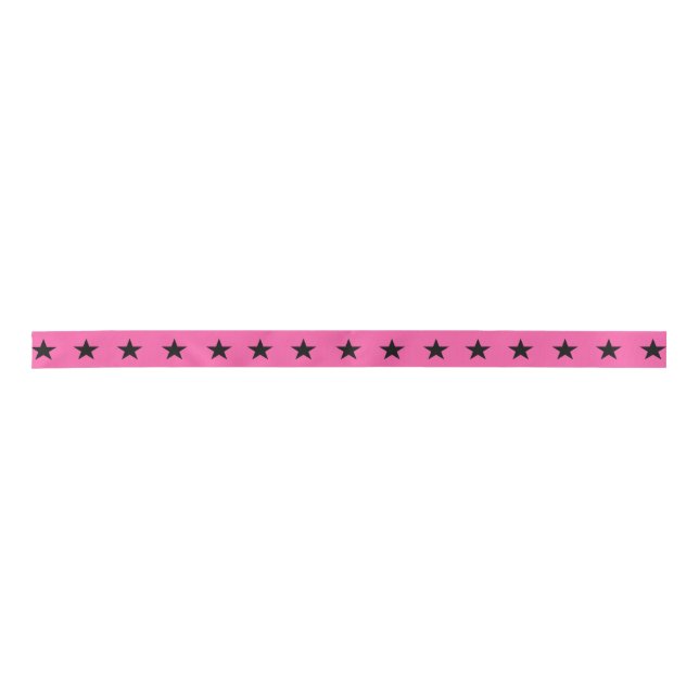 Black Stars on Bright Pink Patterned Satin Ribbon (Front)