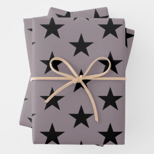 Black Stars on Lavender Wrapping Paper Sheet