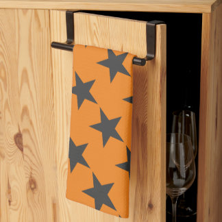 Black Stars on Pumpkin Orange Kitchen Towel