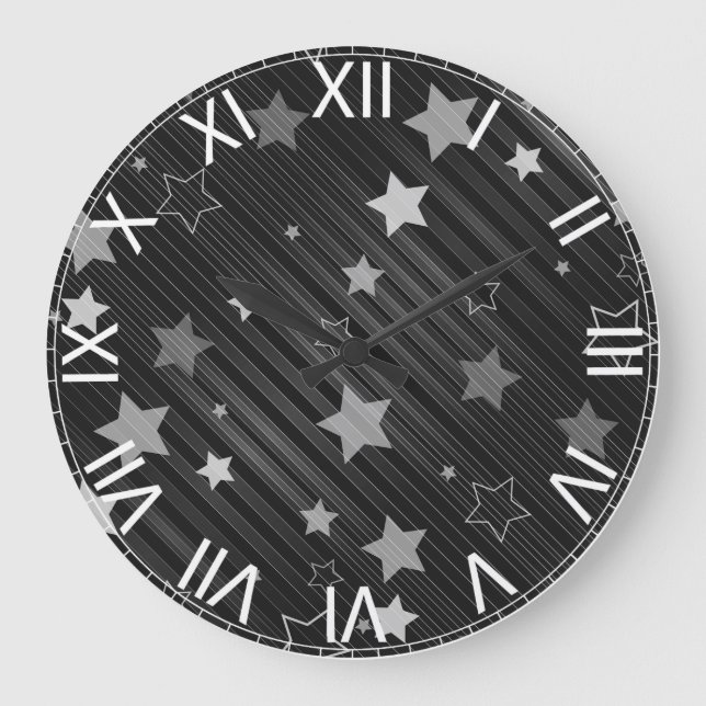 Black Stars Pattern Large Clock (Front)