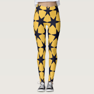 Black Star's Pattern on Yellow Women's Athletic Leggings