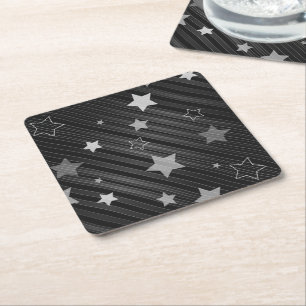 Black Stars Pattern Square Paper Coaster