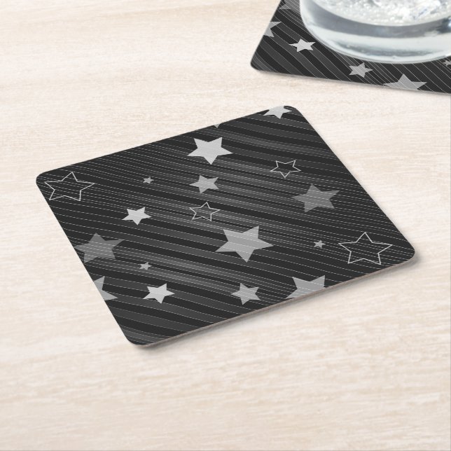 Black Stars Pattern Square Paper Coaster (Angled)