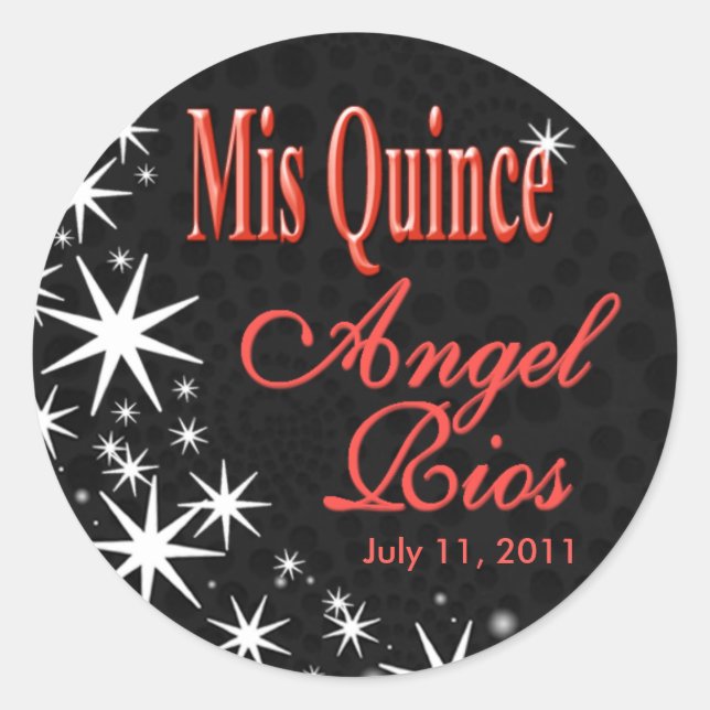 "Black Stars Quinceañera" Party (black/coral) Classic Round Sticker (Front)