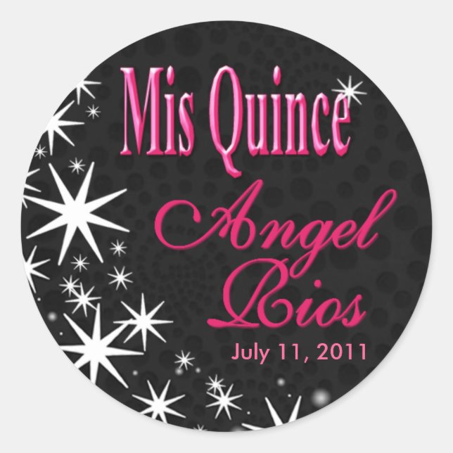 "Black Stars Quinceañera" Party (black/fuschia) Classic Round Sticker (Front)