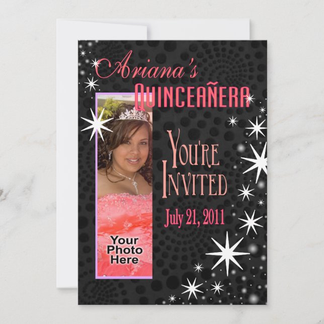 Black Stars Quinceañera Photo Party Invitation (Front)